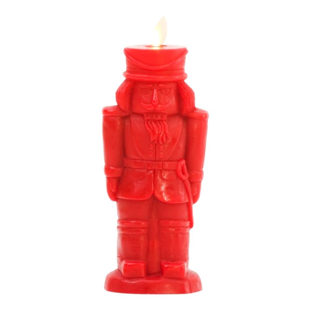 Luminara Flameless Candle Holiday Red Nutcracker Chalky Finish Moving Flame NEW